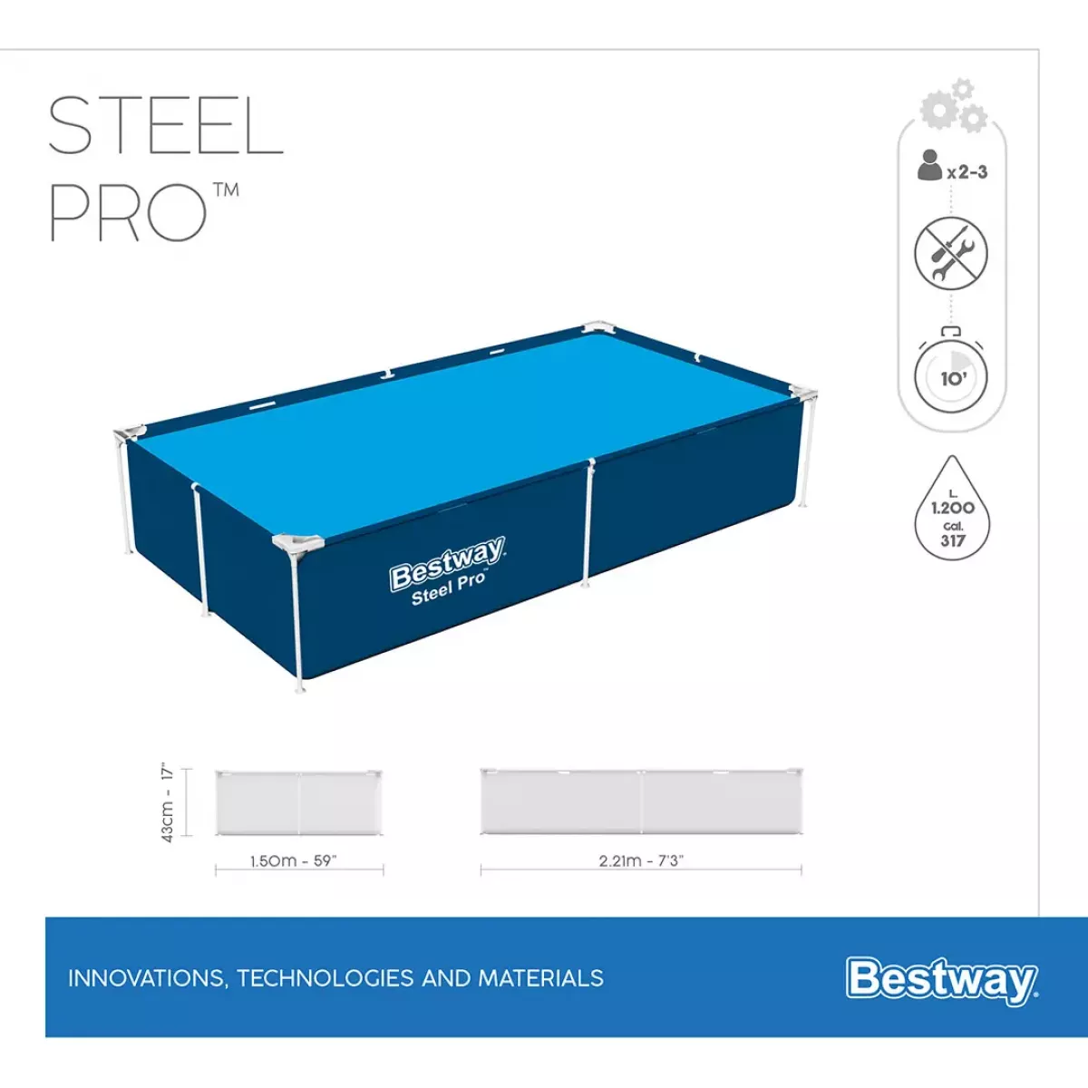 Бассейн каркасный 221x150x58 см без фильтра-насоса BESTWAY 56401 Бассейн каркасный 221x150x58 см без фильтра-насоса BESTWAY 56401